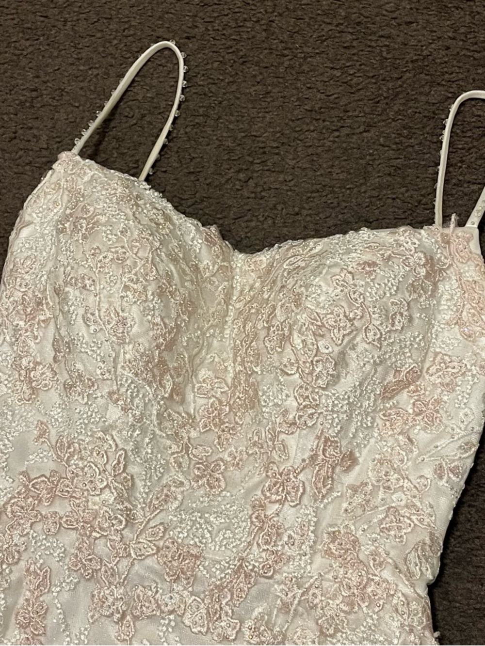 Sherri Hill White & Pale Pink Floral Appliqué Prom Dress - Picture 11 of 16